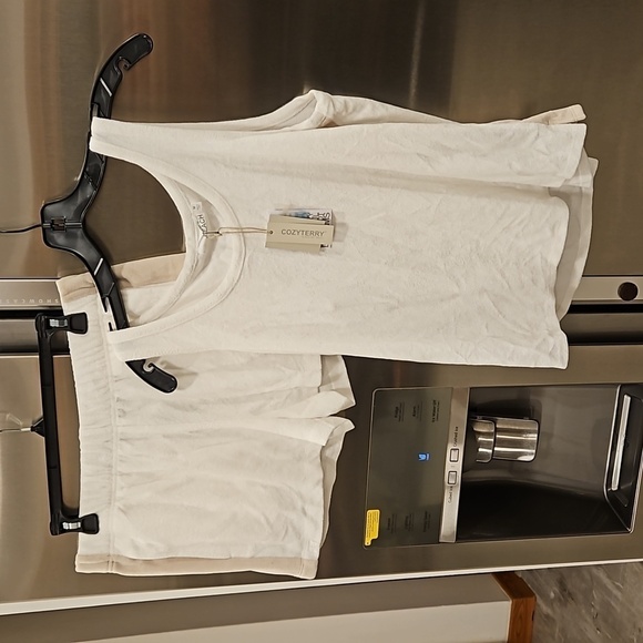 💕BAREFOOT DREAMS💕 Cozy Terry Luxe Chic Mix Tank and Short Set Sea Salt & Stone - Picture 6 of 15